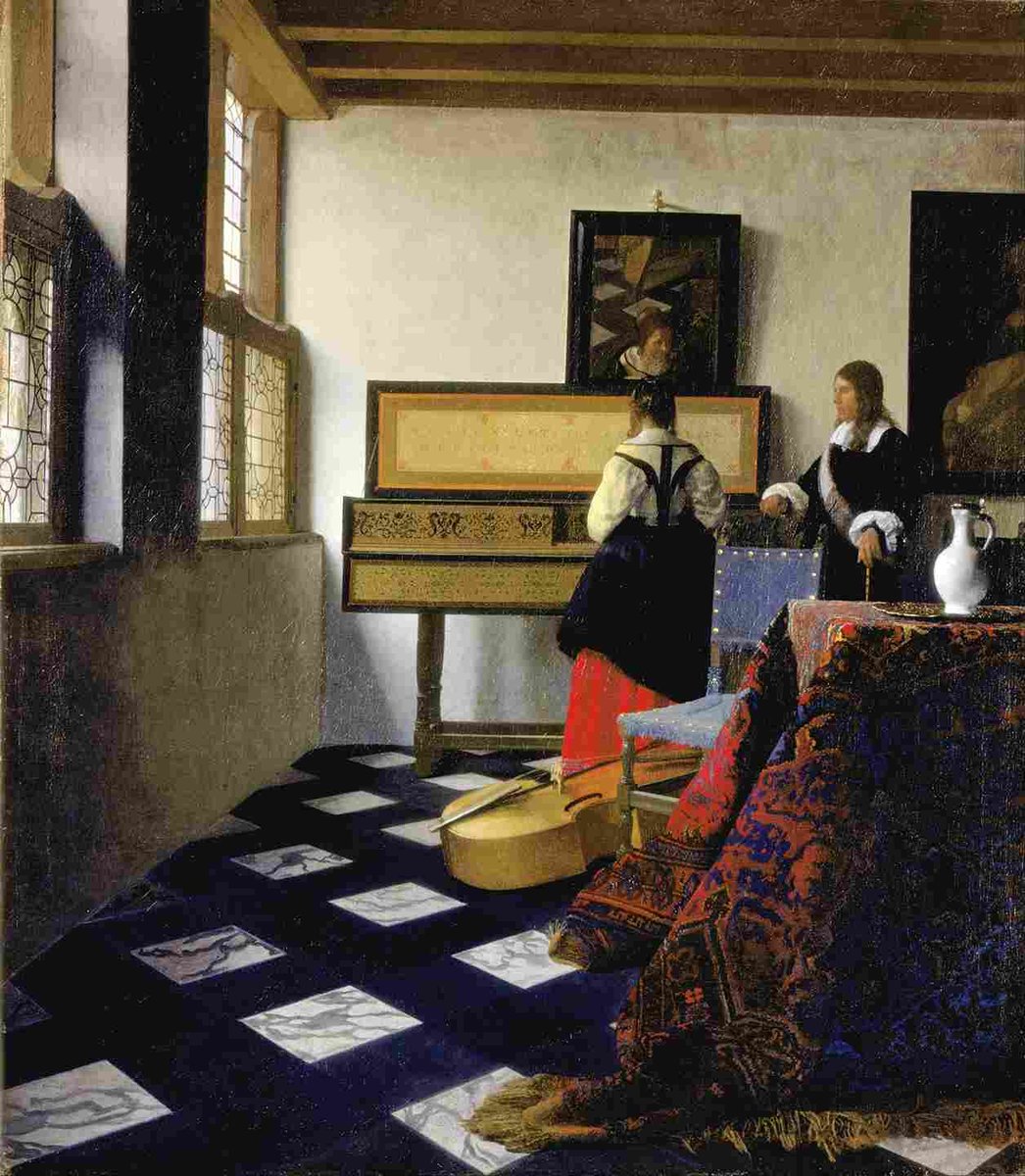 Johannes Vermeer Dama en el virginal con un caballero, 'la lección de música'-1