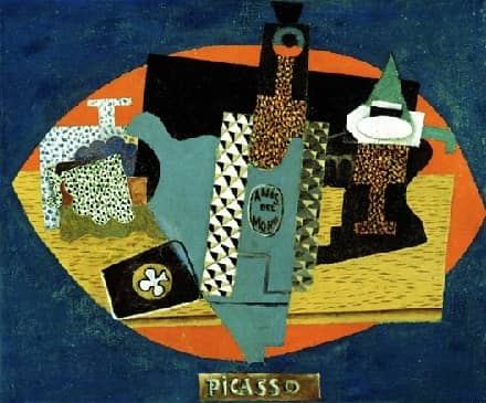 Pablo Picasso, 1916, Lanis del mono (Bottle of Anis del Mono), oil on canvas, 46 x 54.6 cm, Detroit Institute of Arts, Michigan.